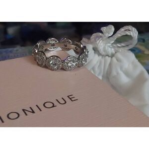 BNIB~DIAMONIQUE 2ct Round Halo Link Design Eternity Style Band Ring Sz 8